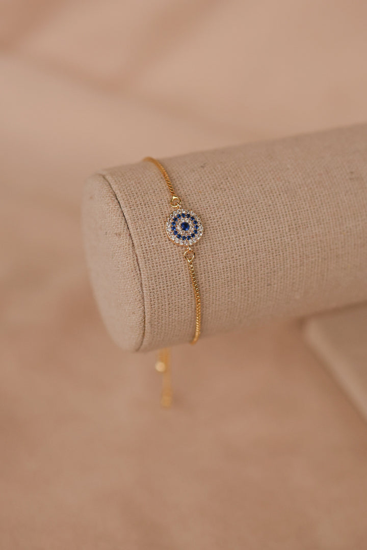 Pulsera ajustable chapa de oro con ojo turco