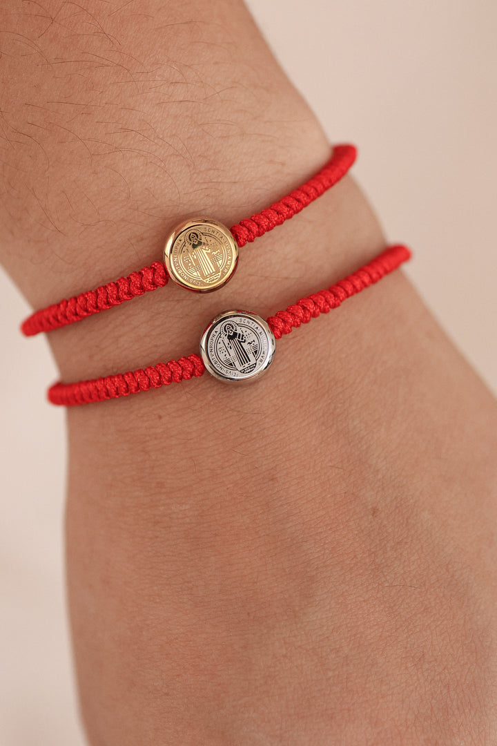 Pulsera acero inoxidable roja con san Benito
