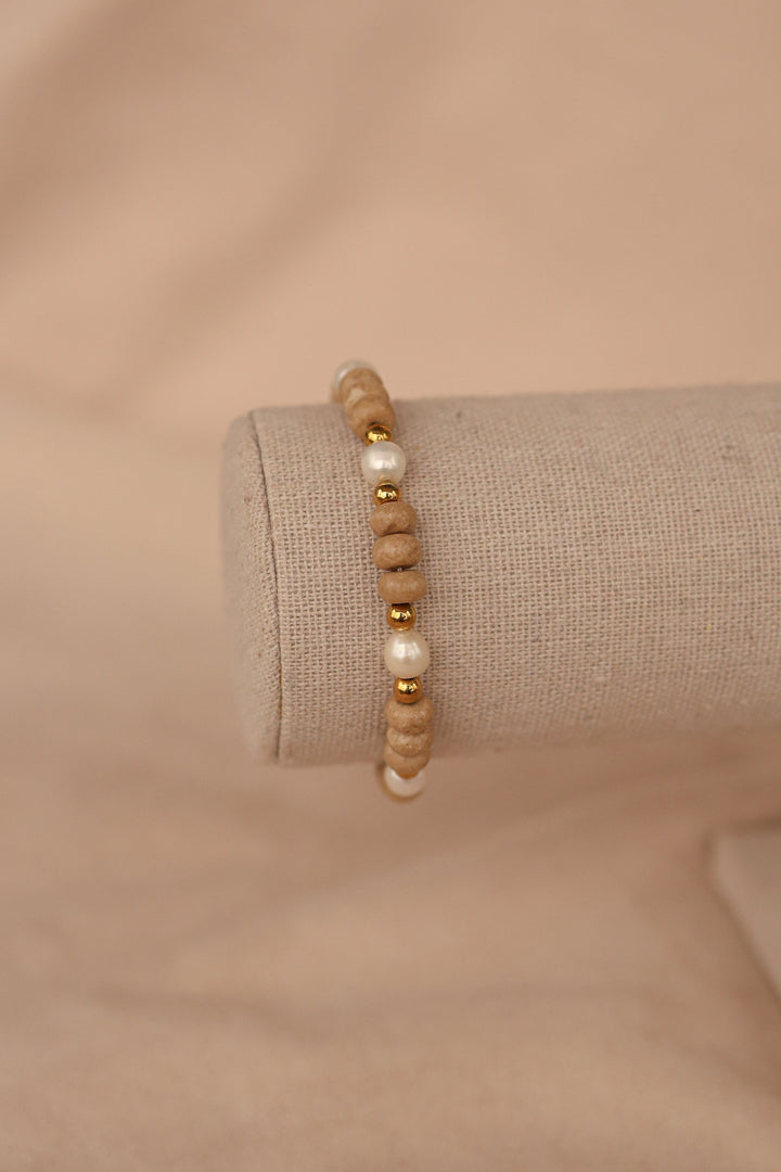 Pulsera acero inoxidable con perla de rio y piedra semipreciosa