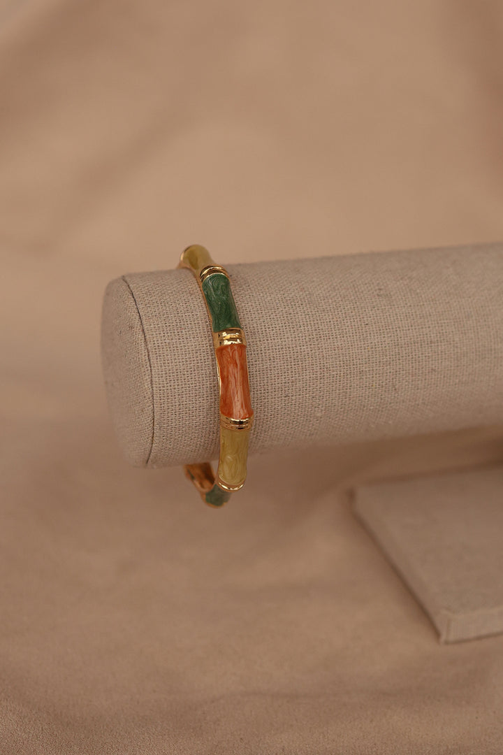 Brazalete chapa de oro con esmaltado de colores