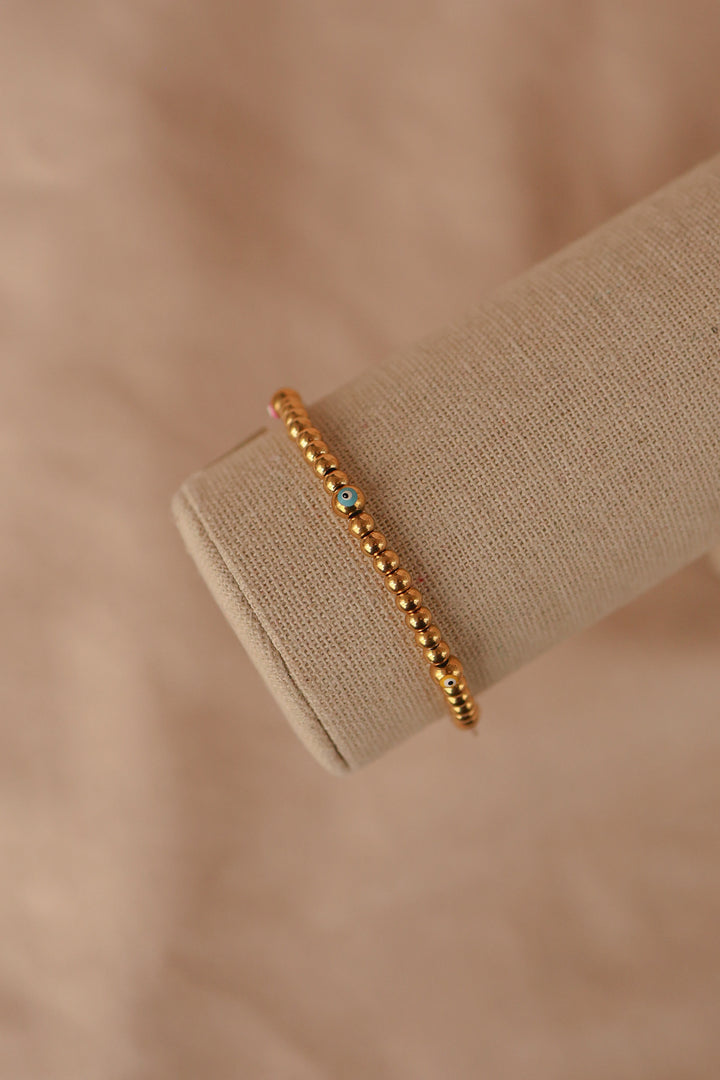 Pulsera balines con ojos turcos de colores en acero inoxidable.