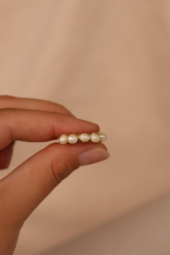 Anillo acero inoxidable con perlas de río talla #8